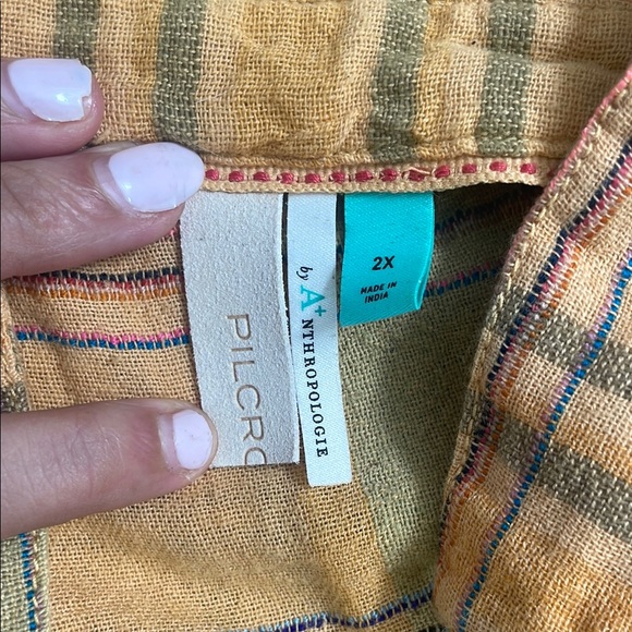 Anthropologie Plaid Blouse in Yellow and Green - Picture 2 of 9